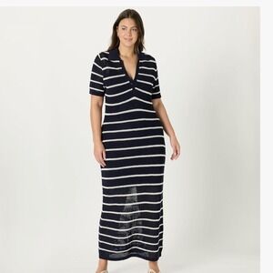 The Drop Navy White Stripe Knit Polo‎ Maxi Dress Size XXL